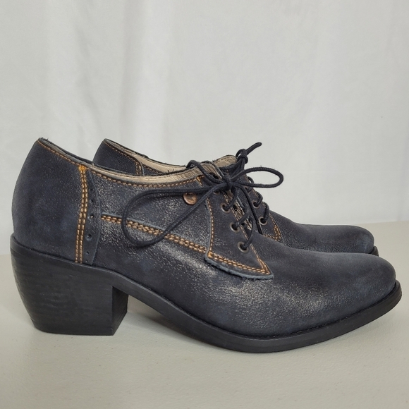 DKODE Women's Block Heel Lace Up Ankle Bootie Blue Leather with Shimmer - 8.5 - Picture 1 of 16